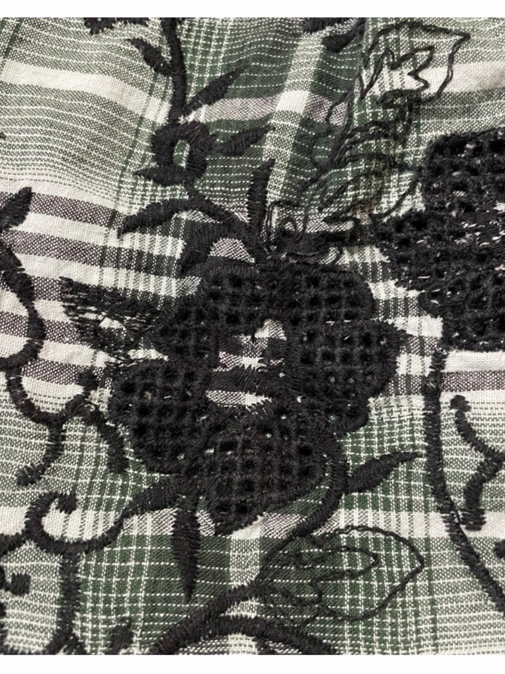 Studio M Green Plaid Dress with Black Floral embroidered - Picture 3 of 7